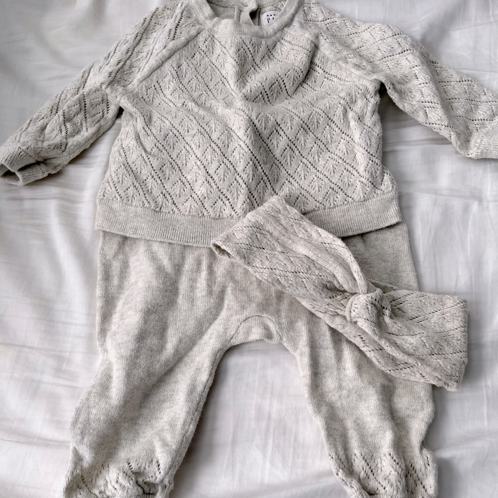 Baby Gap Pointelle Sweater Outfit Set-gray heather-3-6 months